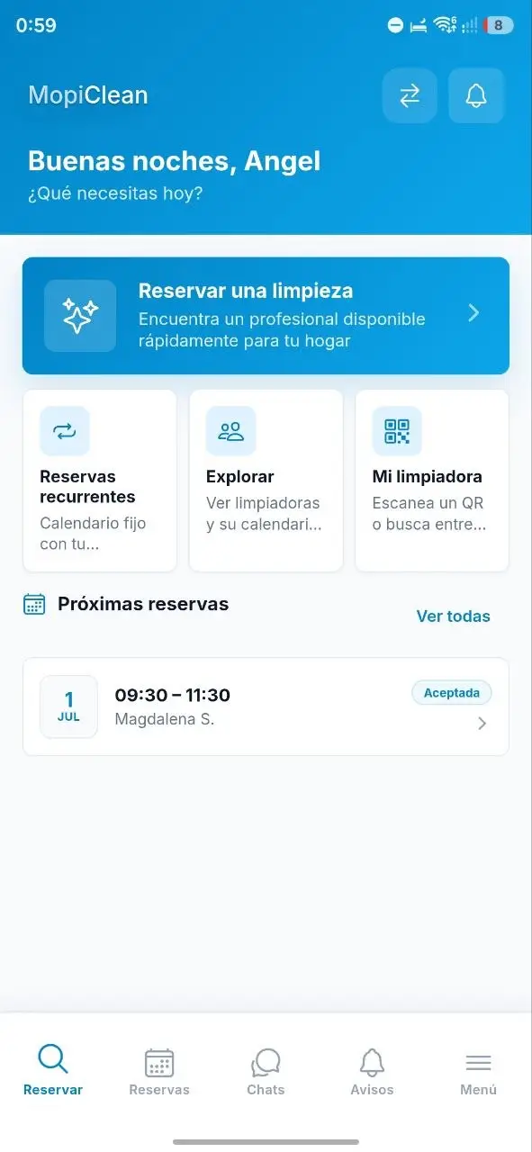 Pantalla principal de la app MopiClean