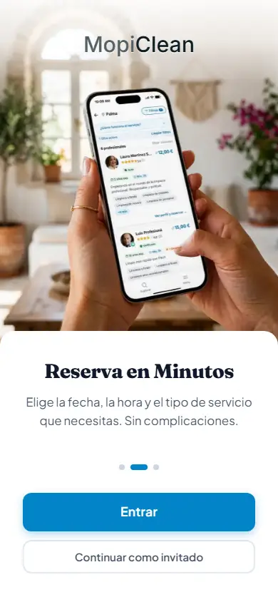 Pantalla de bienvenida de la app MopiClean